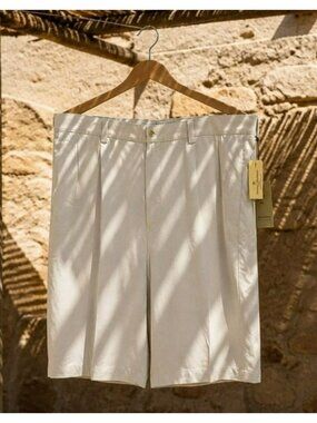 Tommy Bahama Shorts Mens 40 Cream Sandpoint 100% Silk Pleated Resort Luxury NWT